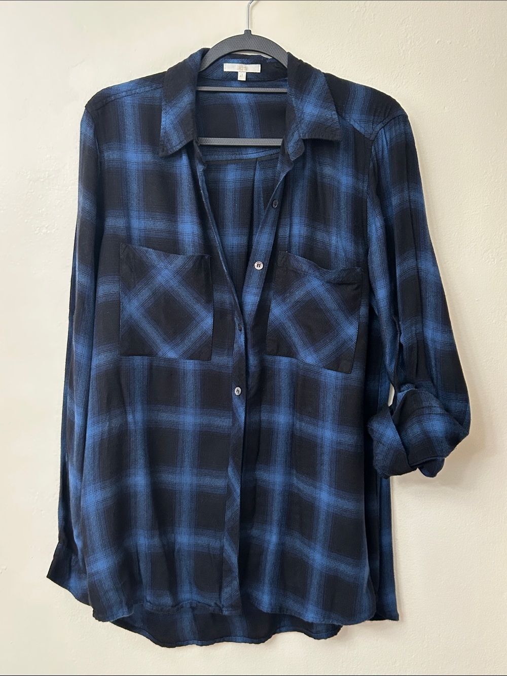 Laju Relaxed Blue Plaid flannel Button-Down Shirt
